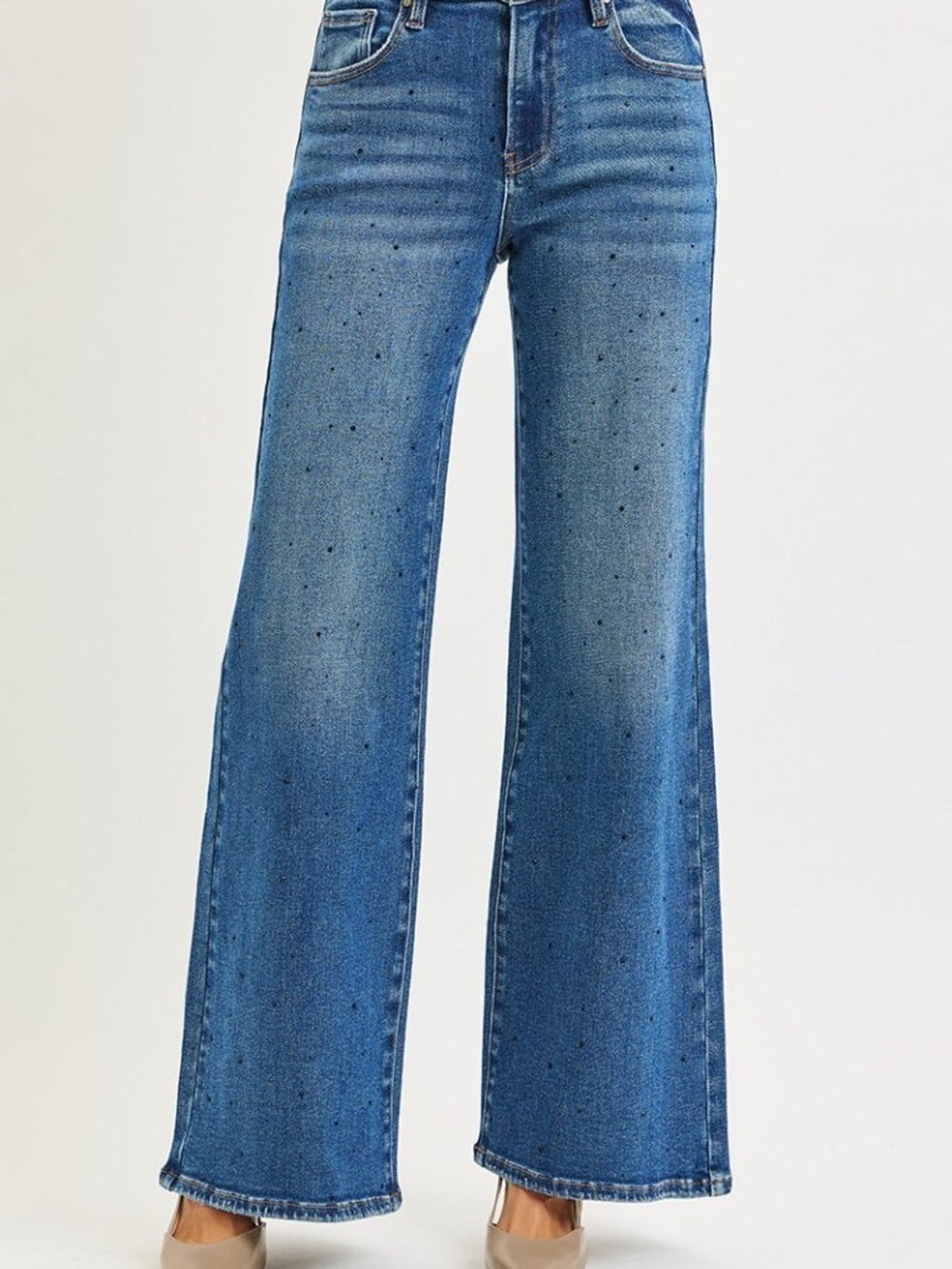 Plus Risen black Rhinestone wide leg Jeans - Picture 3 of 7
